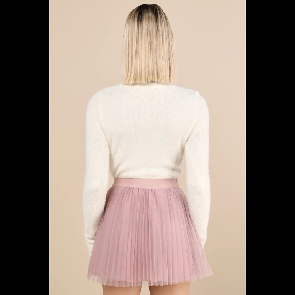 NWT LULUS Effortless Sweetheart Mauve Mesh Pleated Mini Skirt - Picture 3 of 5